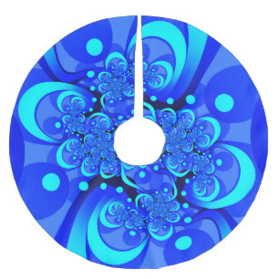 Falda Para El Árbol De Navidad De Poliéster Arte fractal abstracto moderno tonos de azul