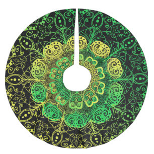 Falda Para El Árbol De Navidad De Poliéster Arte Mandala: Detalle amarillo verde.
