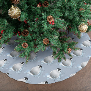 Falda Para El Árbol De Navidad De Poliéster Arte Nouveau de pingüino invernal caprichoso copos