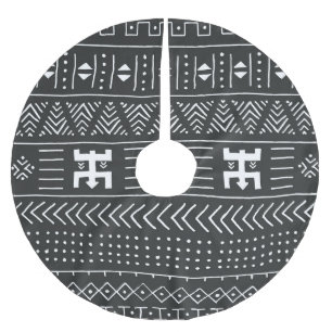 Falda Para El Árbol De Navidad De Poliéster Arte tribal africano: blanco y negro geométrico