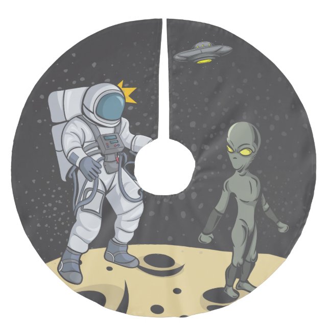 Falda Para El Árbol De Navidad De Poliéster Astronauta y extranjera (Anverso)