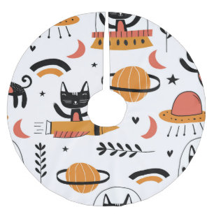 Falda Para El Árbol De Navidad De Poliéster Astronautas de gatos lindos: Diseño de vintage par