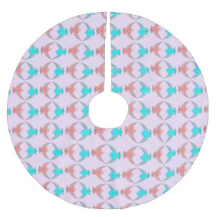 Falda Para El Árbol De Navidad De Poliéster Aves amorosas rosas y azules