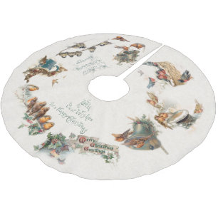 Falda Para El Árbol De Navidad De Poliéster Aves de nieve vintage y saludos navideños