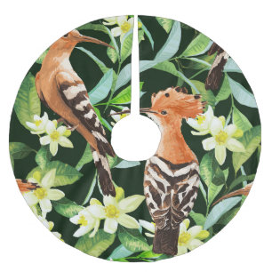 Falda Para El Árbol De Navidad De Poliéster Aves exóticas: Impresión de cosecha tropical