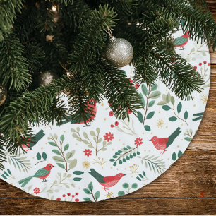 Falda Para El Árbol De Navidad De Poliéster Aves festivas de vacaciones Acebo verde Bayas roja