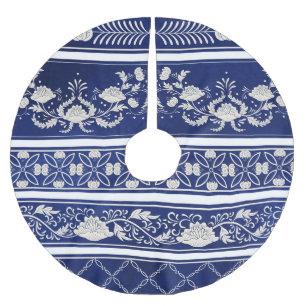 Falda Para El Árbol De Navidad De Poliéster Azul floral chino: fronteras acuáticas vintage