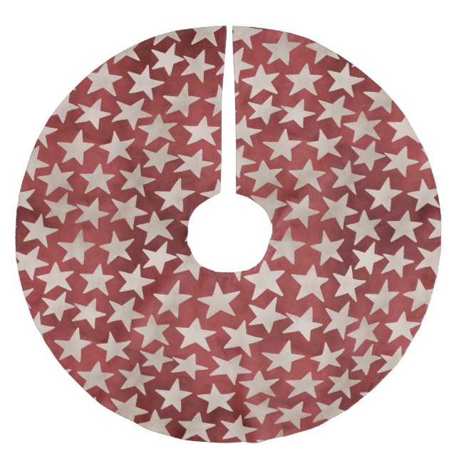 Falda Para El Árbol De Navidad De Poliéster Bailando estrellas blancas en Navidades patriótico (Anverso)