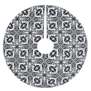 Falda Para El Árbol De Navidad De Poliéster Baldosa marroquí - negro con fondo blanco