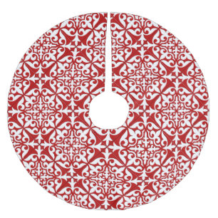 Falda Para El Árbol De Navidad De Poliéster Baldosa marroquí - rojo oscuro y blanco