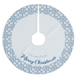 Falda Para El Árbol De Navidad De Poliéster Baldosas azules y blancas con hojas y frutas hueca