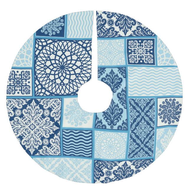 Falda Para El Árbol De Navidad De Poliéster Baldosas de mosaico, fondo transparente. (Anverso)