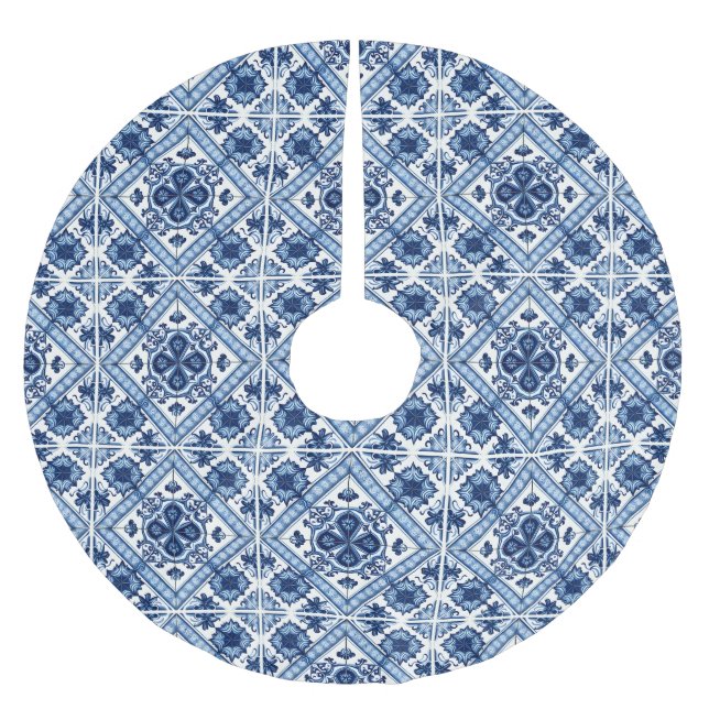 Falda Para El Árbol De Navidad De Poliéster Baldosas mediterráneas, portuguesas, azulejo, mall (Anverso)