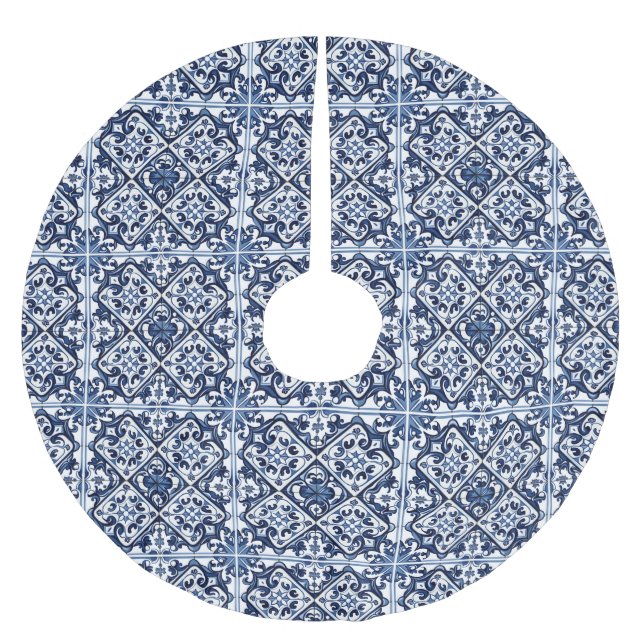 Falda Para El Árbol De Navidad De Poliéster Baldosas mediterráneas, portuguesas, azulejo, mall (Anverso)