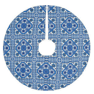 Falda Para El Árbol De Navidad De Poliéster Baldosas mediterráneas, portuguesas, azulejo, mall