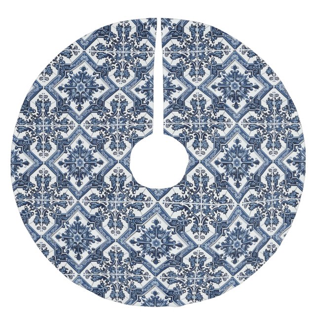 Falda Para El Árbol De Navidad De Poliéster Baldosas mediterráneas, portuguesas, azulejo, mall (Anverso)