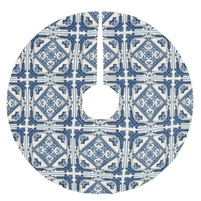 Falda Para El Árbol De Navidad De Poliéster Baldosas mediterráneas, portuguesas, azulejo, mall (Anverso)