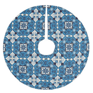 Falda Para El Árbol De Navidad De Poliéster Baldosas mediterráneas, portuguesas, azulejo, mall