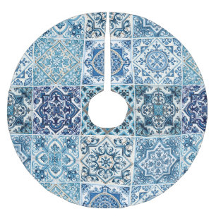 Falda Para El Árbol De Navidad De Poliéster Baldosas mediterráneas, portuguesas, azulejo, mall