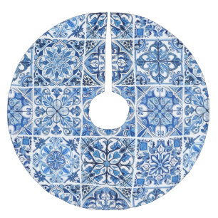 Falda Para El Árbol De Navidad De Poliéster Baldosas mediterráneas, portuguesas, azulejo, mall