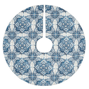 Falda Para El Árbol De Navidad De Poliéster Baldosas mediterráneas, portuguesas, azulejo, mall
