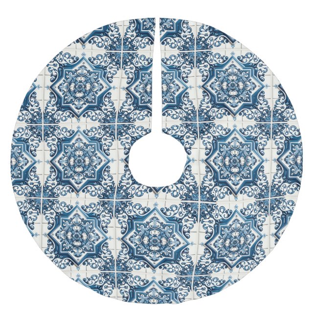 Falda Para El Árbol De Navidad De Poliéster Baldosas mediterráneas, portuguesas, azulejo, mall (Anverso)