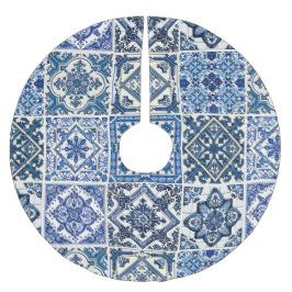 Falda Para El Árbol De Navidad De Poliéster Baldosas mediterráneas, portuguesas, azulejo, mall