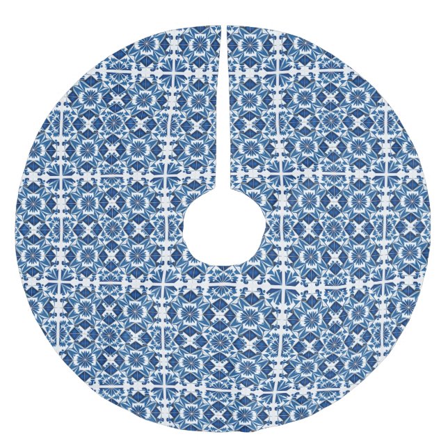 Falda Para El Árbol De Navidad De Poliéster Baldosas mediterráneas, portuguesas, azulejo, mall (Anverso)