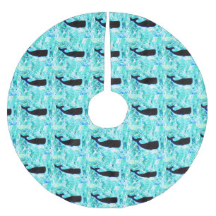 Falda Para El Árbol De Navidad De Poliéster ballenas negras azul Thunder_Cove