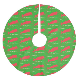 Falda Para El Árbol De Navidad De Poliéster ballenas rojas en la falda verde del árbol