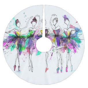 Falda Para El Árbol De Navidad De Poliéster Ballerinas acuarelas: Ilustracion de danza brillan