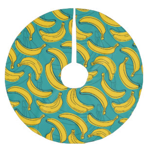 Falda Para El Árbol De Navidad De Poliéster Banana amarilla: pintura de contorno negro