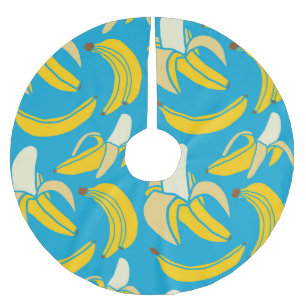 Falda Para El Árbol De Navidad De Poliéster Bananas amarillas, patrón de fondo azul