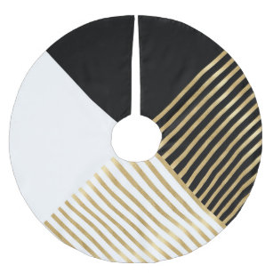 Falda Para El Árbol De Navidad De Poliéster Bandas de oro geométricas de color blanco negro mo