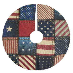 Falda Para El Árbol De Navidad De Poliéster Bandera Americana, Patrón sin problemas.