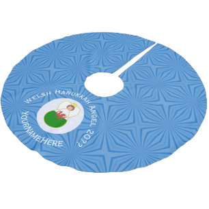 Falda Para El Árbol De Navidad De Poliéster Bandera de Angel Hanukkah galesa personalizada