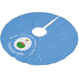 Falda Para El Árbol De Navidad De Poliéster Bandera personalizada de Hanukkah del ángel galés
