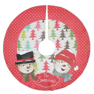 Falda Para El Árbol De Navidad De Poliéster Barrena de árbol de vacaciones de muñecos de nieve