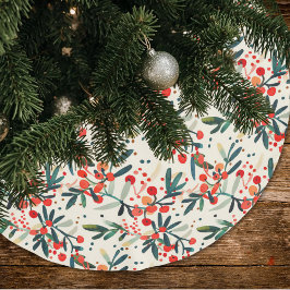 Falda Para El Árbol De Navidad De Poliéster Bayas de Acebo Navideñas Rojas Modernas