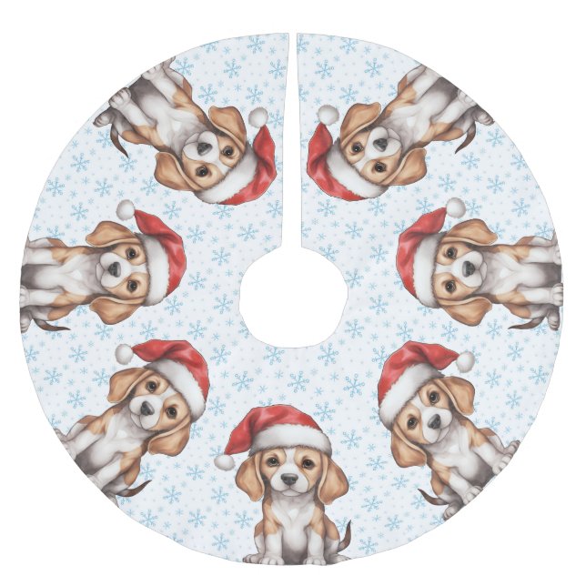 Falda Para El Árbol De Navidad De Poliéster Beagle Blue Snowflake (Anverso)