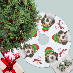 Falda Para El Árbol De Navidad De Poliéster Beagle Dog Elves Candy Canes   Blanco