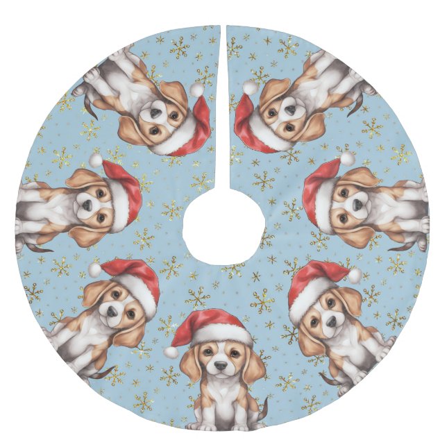 Falda Para El Árbol De Navidad De Poliéster Beagle Gold Purpurina Snowflake (Anverso)