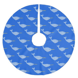 Falda Para El Árbol De Navidad De Poliéster Bebé azul lindo Narwhal Primera Navidad