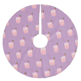 Falda Para El Árbol De Navidad De Poliéster Bebida de fresa Cute Kawaii Pixel Girly Rosa