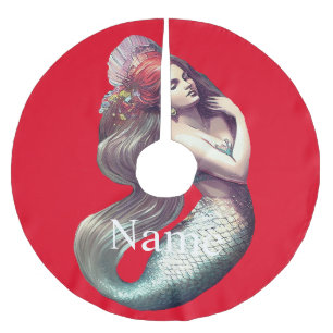 Falda Para El Árbol De Navidad De Poliéster Belleza de la sirena pelirroja Thunder_Cove