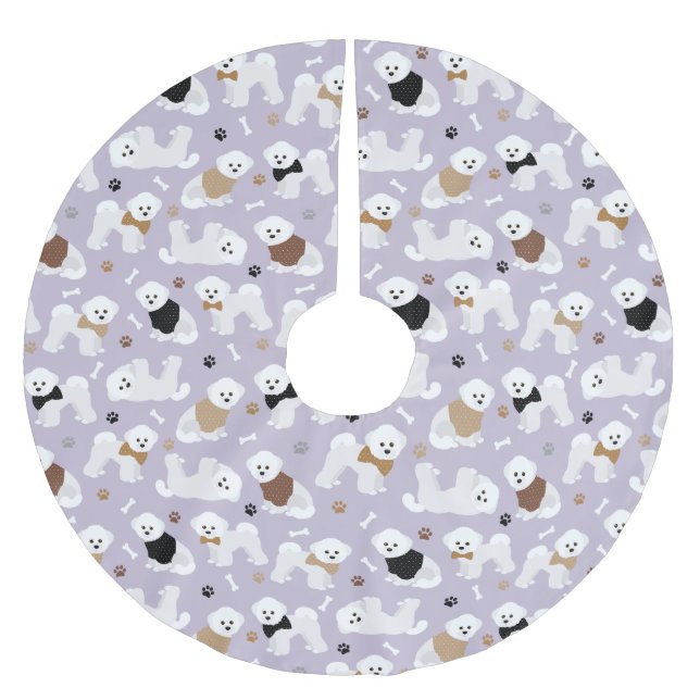 Falda Para El Árbol De Navidad De Poliéster Bichon Frise Bones y Paws Purple (Anverso)