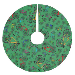 Falda Para El Árbol De Navidad De Poliéster Bicis verdes del camino