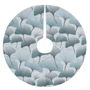 Falda Para El Árbol De Navidad De Poliéster Biloba de gingko, patrón azul transparente.