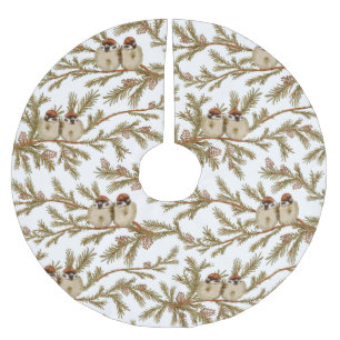 Falda Para El Árbol De Navidad De Poliéster Bird Pine Watercolor Winter