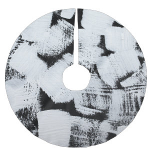 Falda Para El Árbol De Navidad De Poliéster Blanco negro, lienzo pintado abstracto.